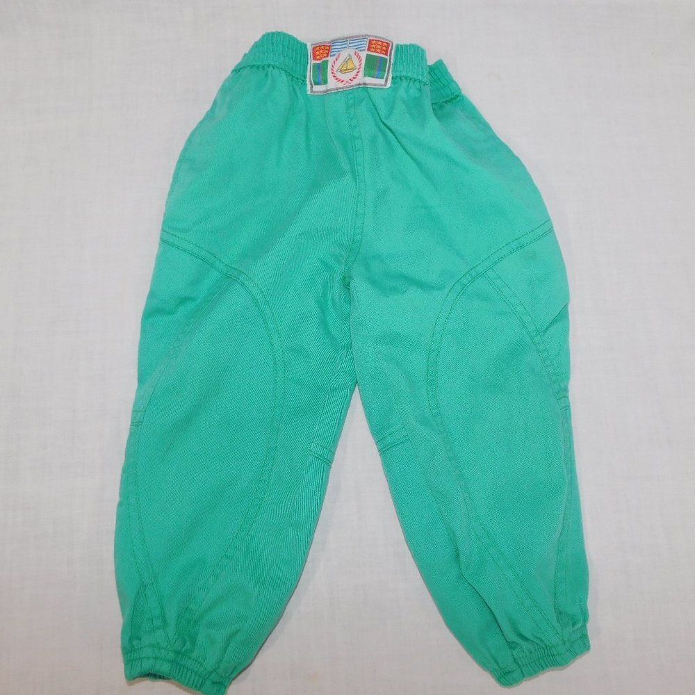 Vintage French Toast Pull on Green pants sailboat patch Boys 2T